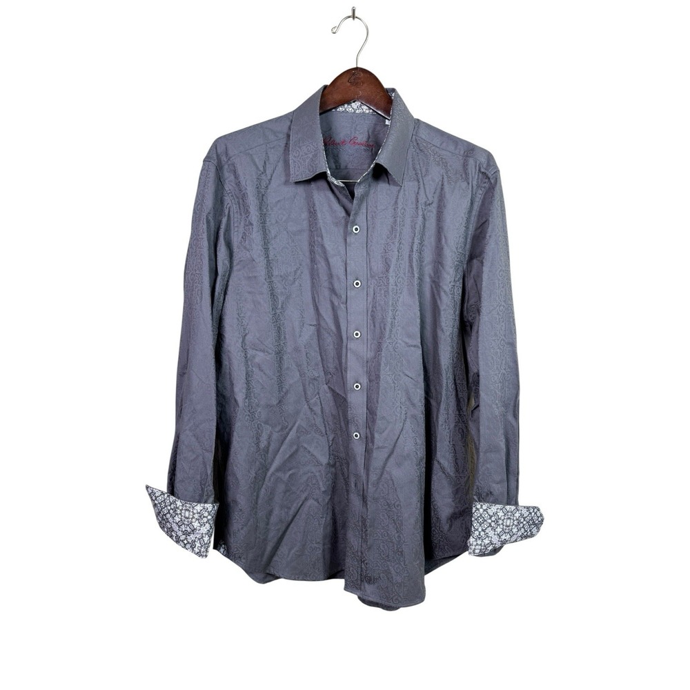 Robert Graham Flip Cuff Long sleeve Gray Button down Shirt Mens XL‎ Classic Fit